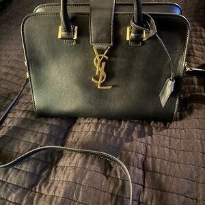 Yves Saint Laurent Black Shoulder Bag with Gold Accents